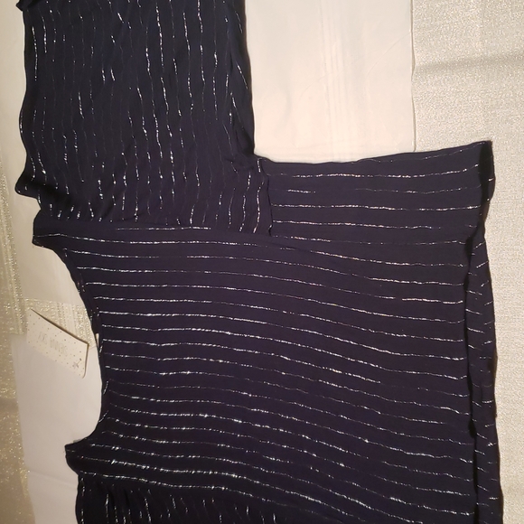 Sienna Sky NEW Blouse Top Back Buttons Metallic Lurex Stripe Dark NAVY Women's - Picture 5 of 16